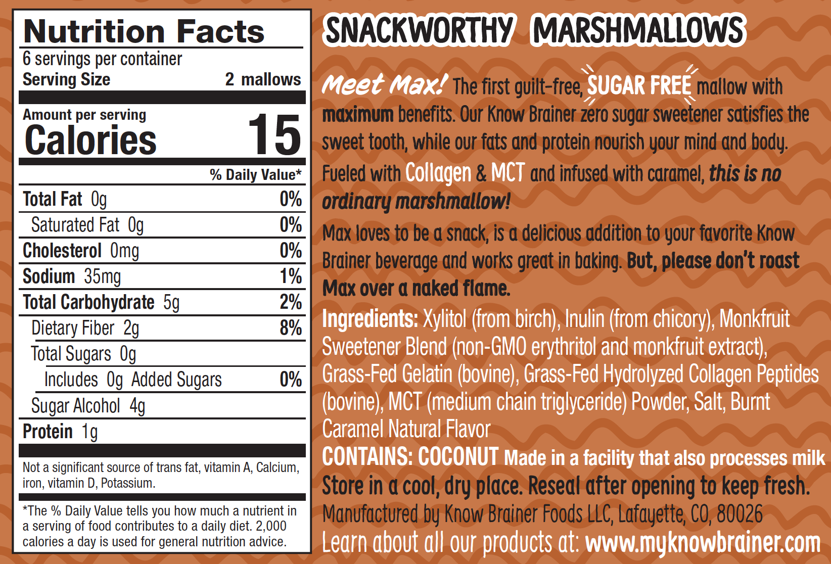 Know Brainer Max Mallow Sugar Free Burnt Caramel - Snackever