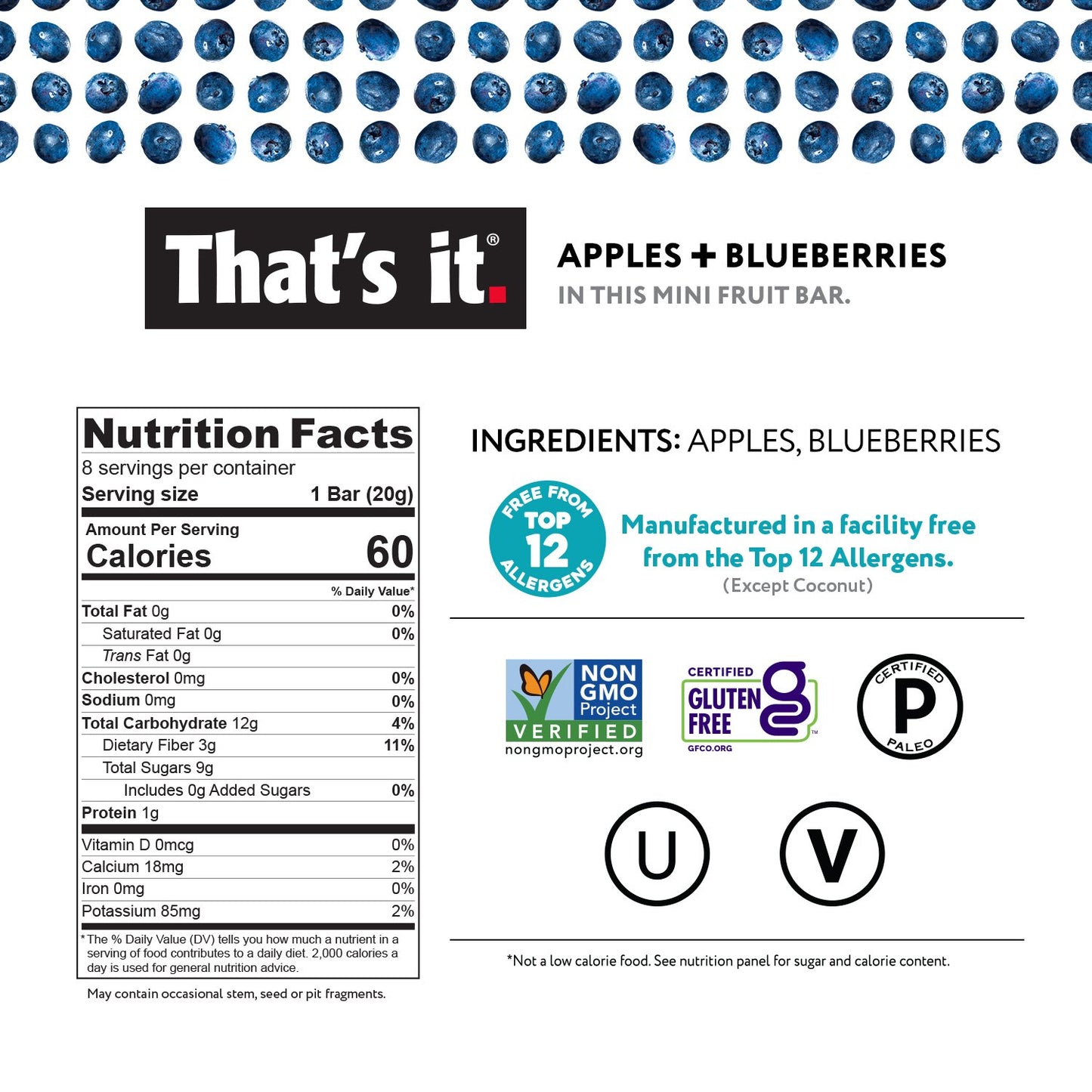 That's it - Apple + Blueberry Real Mini Fruit Bar 0.7 oz - Vegan